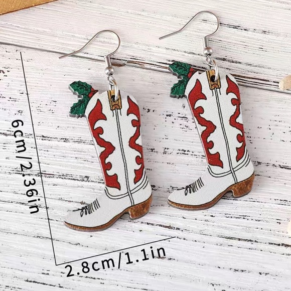 Wooden Christmas Cowboy Boot Earrings - Picture 4 of 4
